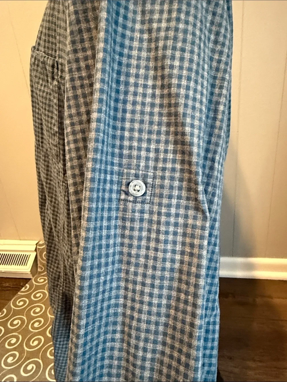 John Varvatos Men’s XXL Navy Gray Check Long-Sleeve Button-Down Shirt